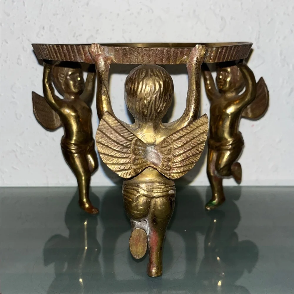 Vintage brass Cherub base/candle holder